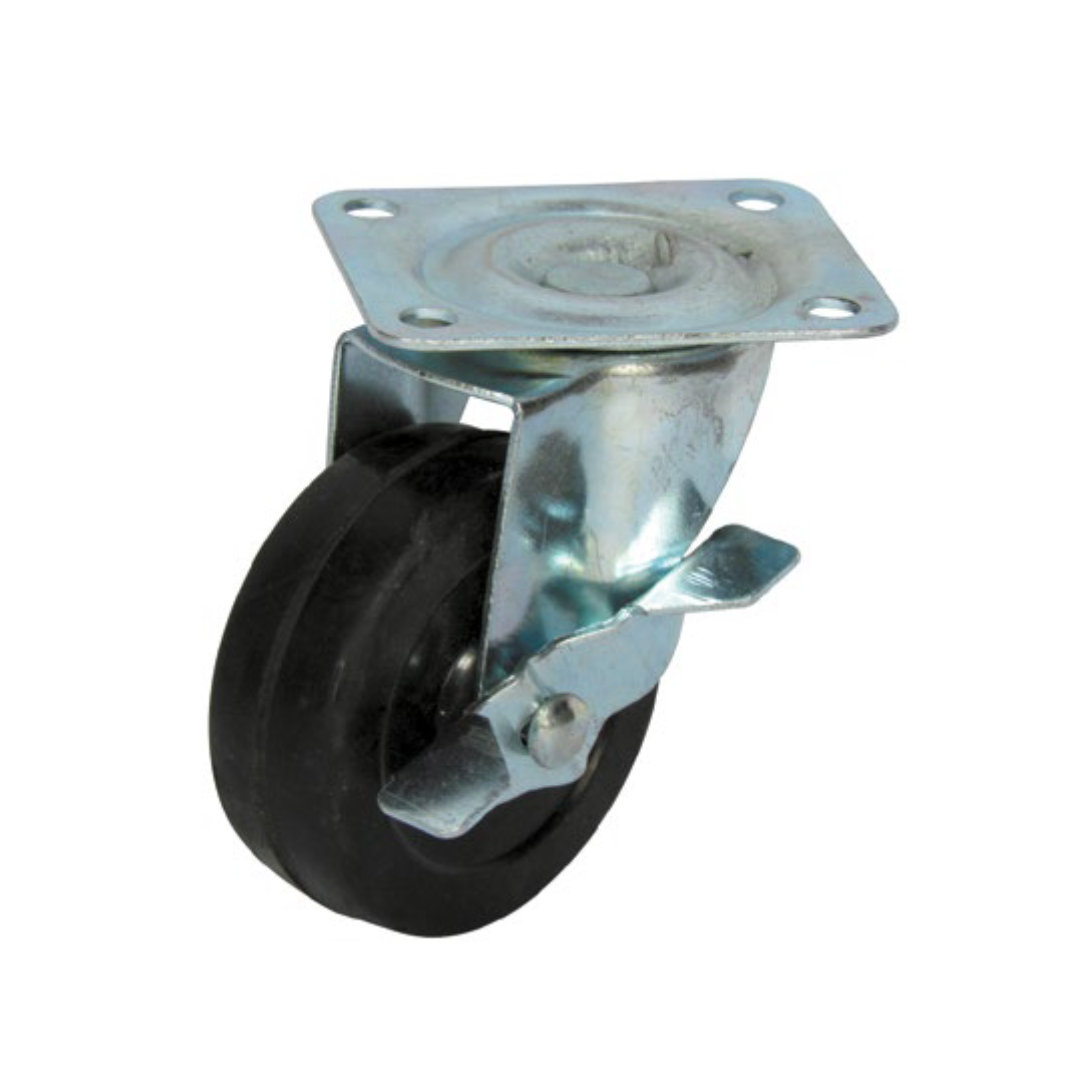 Royalstar Flat Rubber Caster Wheel with Side Brake (Model 072-50MM) – 1.5" Black, Silent & Smooth Rolling, Locking, Durable for Furniture, Carts, Office & Display Stands